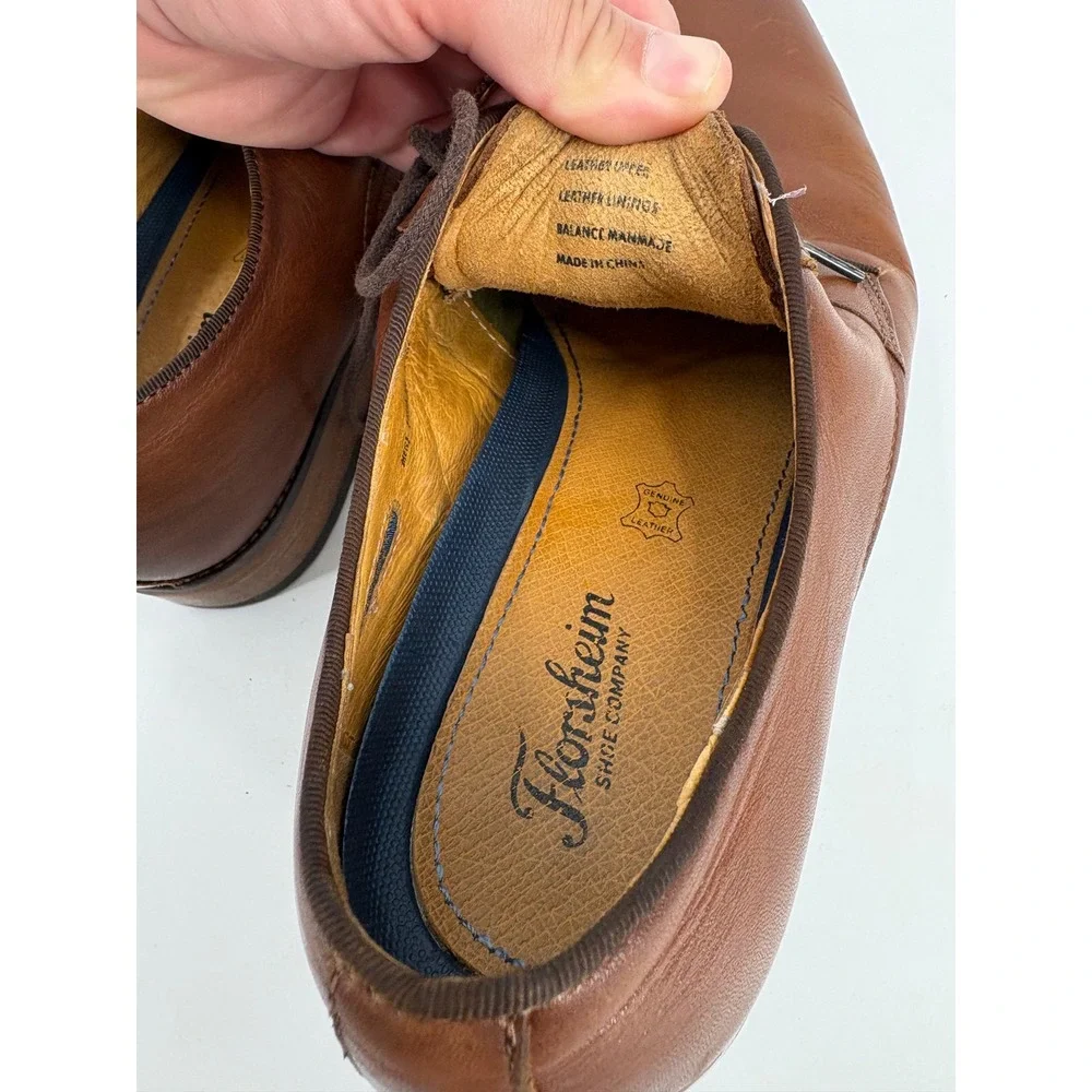 Florsheim Mens 14193-221 Cognac Brown Leather Plain Toe Derby Shoes 10.5 EEE